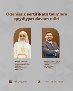Biznesyönümlü ödənişsiz təlimlərimiz davam edir! Xəbər şəkili
