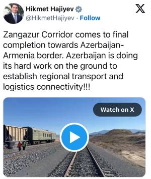 Hikmət Hacıyev Zəngəzur dəhlizi ilə bağlı paylaşım etdi