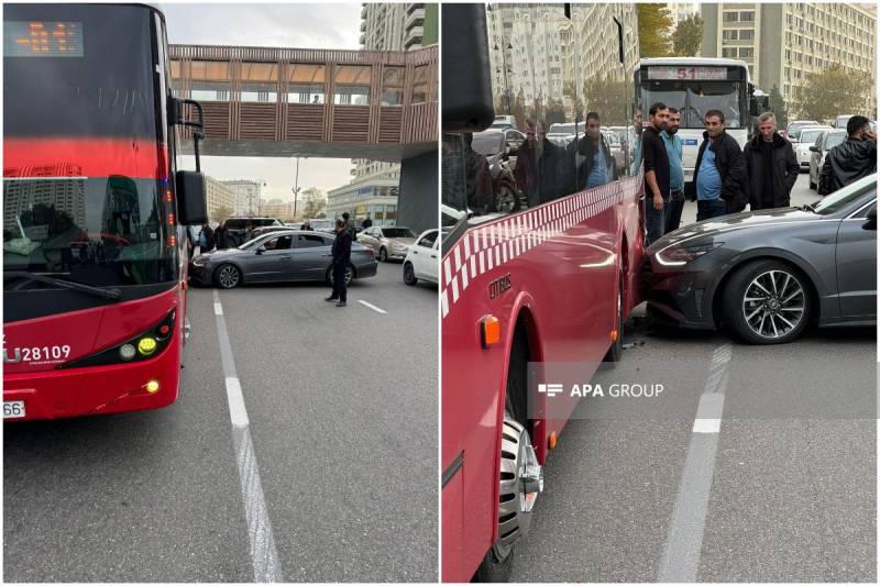 Bakıda avtobusla minik avtomobili toqquşub - FOTO
