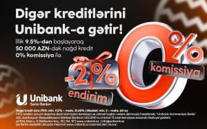 Unibank 0 % komissiyalı və 2 % endirimli kredit kampaniyası keçirir Xəbər şəkili